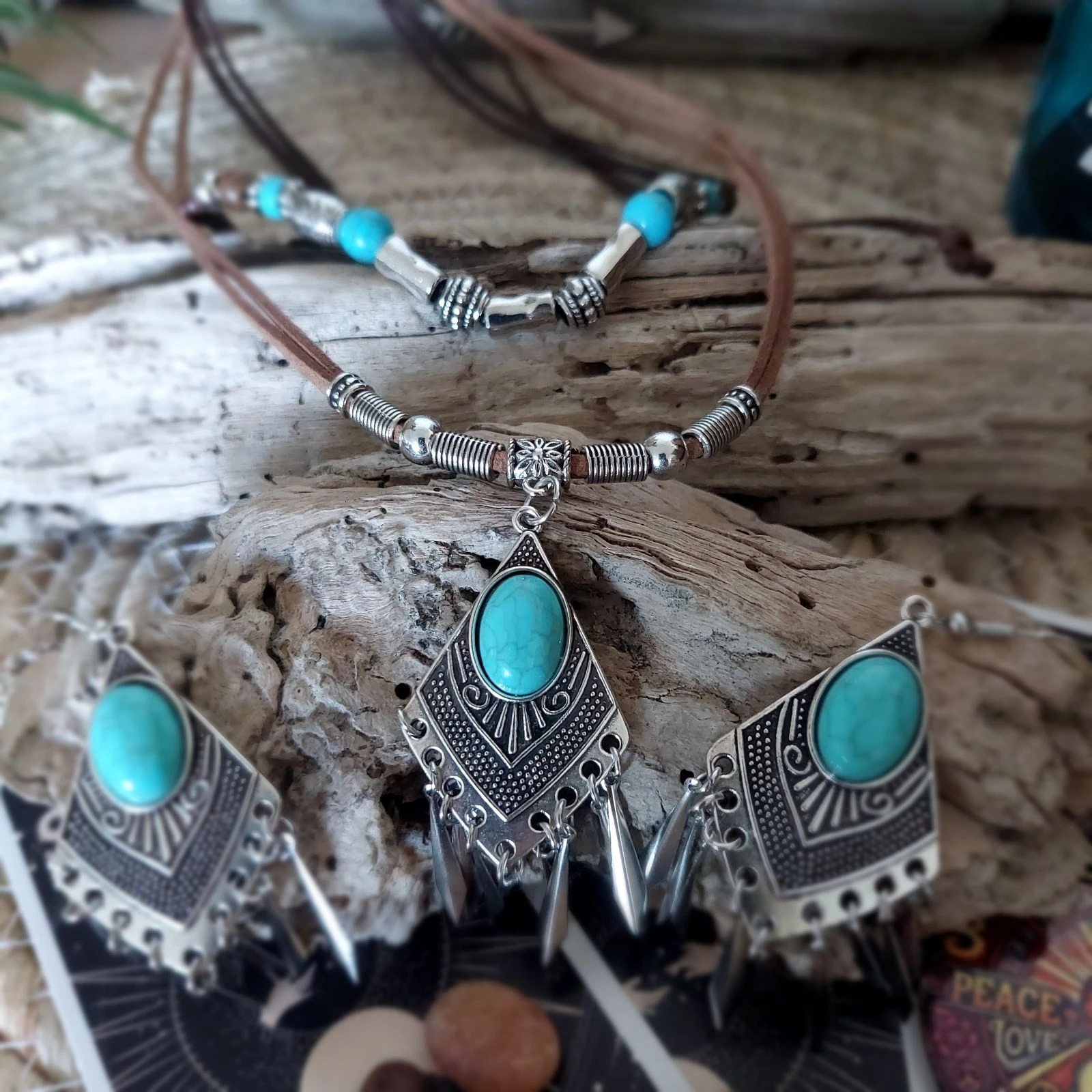 Bohème set leer en touw, Maya waterval turquoise, chocolade – photo 4